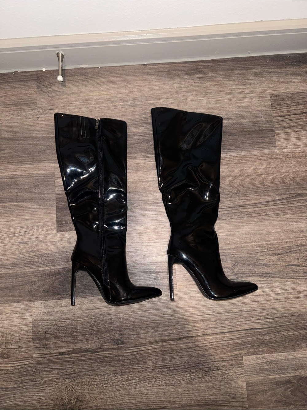 Twelve by Twelve Black Patent Over-the-Knee Stiletto Boots